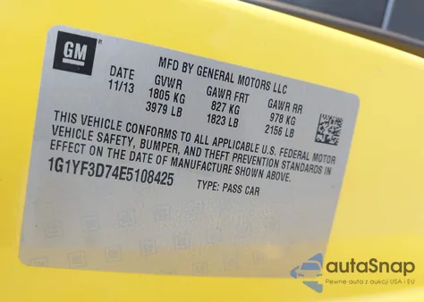 2014 Chevrolet Corvette Stingray from USA, damaged, VIN 1G1YF3D74E5108425